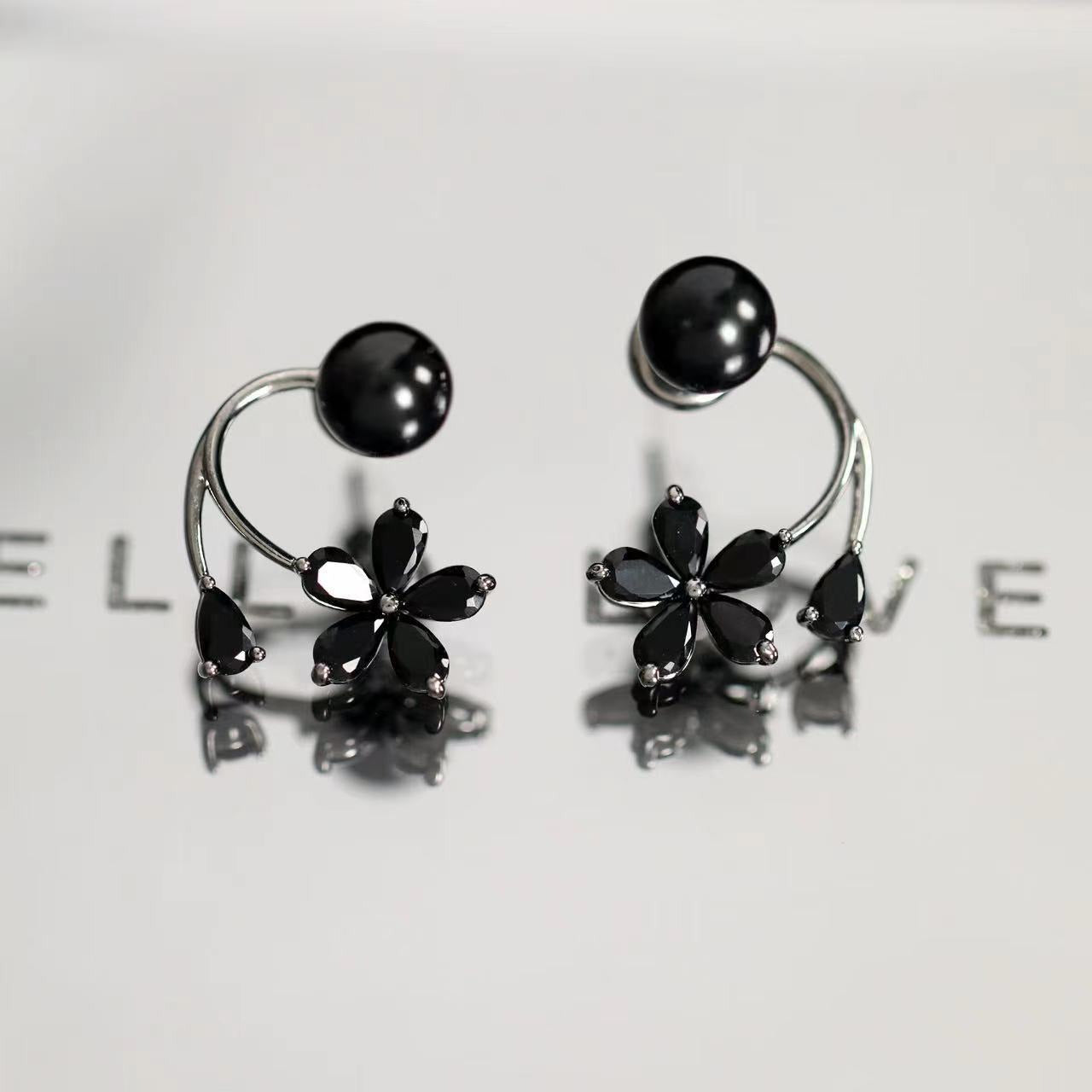 Black flower two-wear earrings temperament versatile light luxury earrings
