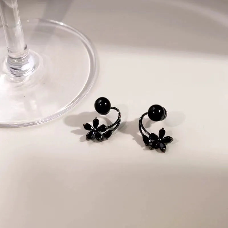 Black flower two-wear earrings temperament versatile light luxury earrings