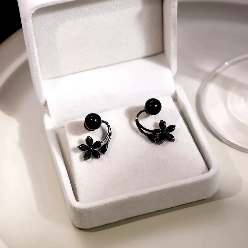 Black flower two-wear earrings temperament versatile light luxury earrings