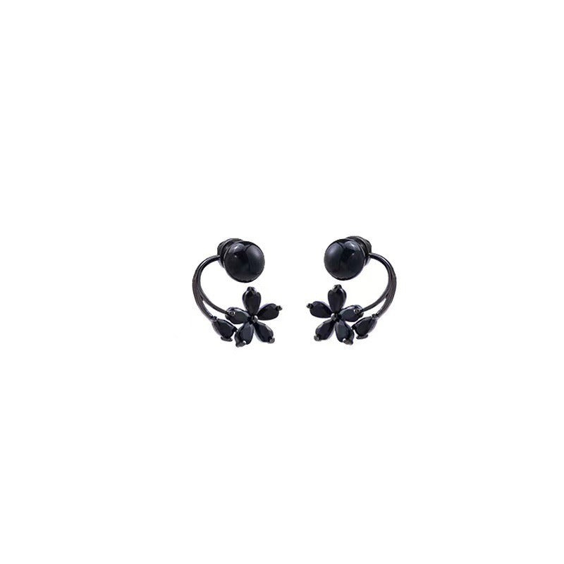 Black flower two-wear earrings temperament versatile light luxury earrings